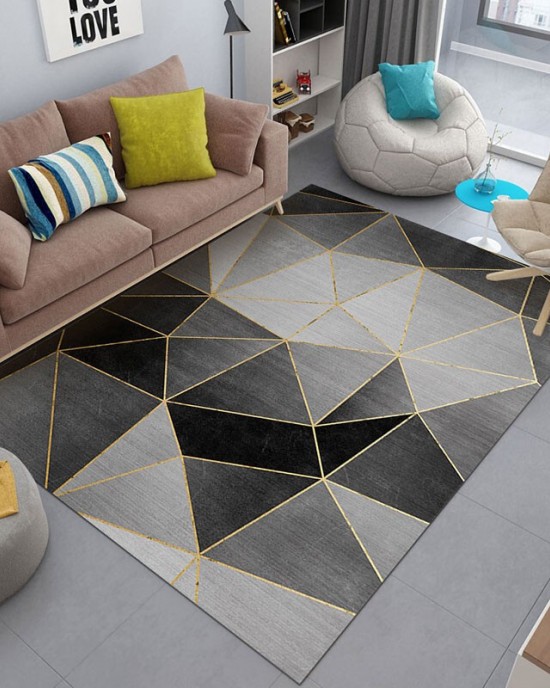 Nordic abstract geometric living room carpet with lines, coffee table and sofa blanket, decorative wall-to-wall bedroom carpet in stock.