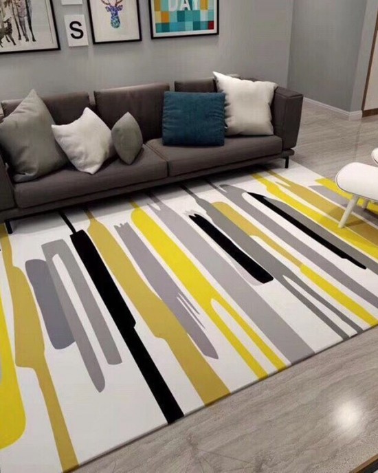Nordic abstract geometric living room carpet with lines, coffee table and sofa blanket, decorative wall-to-wall bedroom carpet in stock.