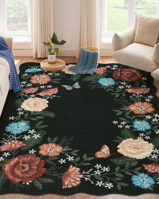Cross-border Amazon vintage floral decorative rug, easy-care, non-slip sofa rug for large living room areas.