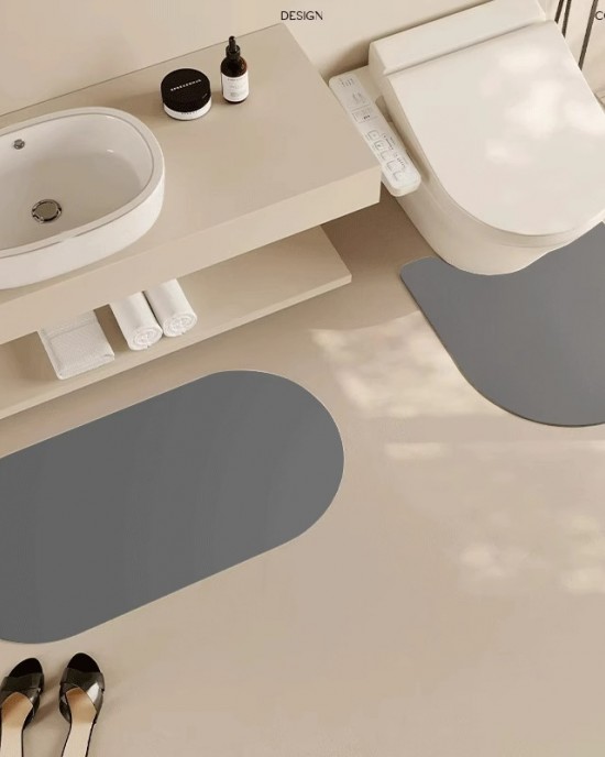 Cross-border modern minimalist solid color diatom mud carpet, absorbent and stain-resistant, household bathroom U-shaped toilet mat.
