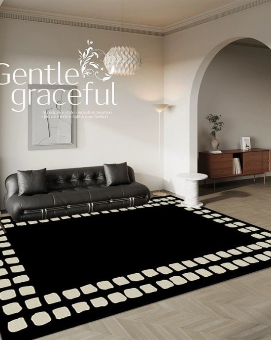 French carpets, living room coffee table and bedroom bedside black and white sofa rugs, premium luxury, stain-resistant, fragrant floor mats, in stock