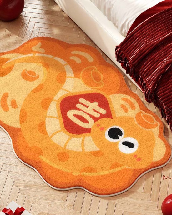 Year of the Snake bedside rug, bedroom, Spring Festival decoration, cartoon-style plush non-slip strip floor mat.