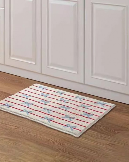 Girly bow faux cashmere floor mat, absorbent bathroom doormat, easy-care entrance doormat. Wholesale dropshipping