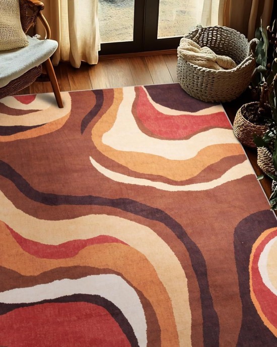 Cross-border Amazon abstract geometric print rug, non-slip, easy-care sofa coffee table mat for living room decoration.