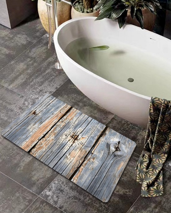 Cross-border retro imitation wood grain diatom mud floor mat for bathroom shower, non-slip, absorbent, and dirt-resistant entrance mat