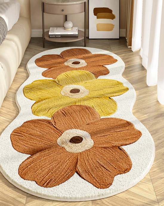 Cross-border temu popular small fresh floral rug, skin-friendly and comfortable bedside rug, easy-care rug for the living room coffee table