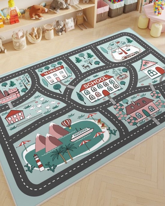 Cartoon children's parking lot patterned play rug, living room decorative rug, bedroom bedside blanket, in stock for dropshipping Cartoon children's parking lot patterned play rug, living room decorative rug, bedroom bedside blanket, in stock for dropshipping
