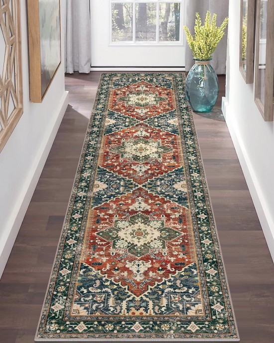 Cross-border TEMU Amazon vintage American hallway carpet, non-slip and stain-resistant, easy-care floor mat for living room and balcony