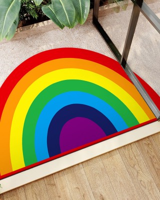 Cartoon rainbow semi-circular floor mats for home entrance doormats, stain-resistant, non-slip bathroom doormats