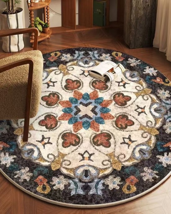 TEMU dropshipping round Persian print carpet for home use. Decorative stain-resistant bedside rug, non-slip hanging basket chair mat TEMU dropshipping round Persian print carpet for home use. Decorative stain-resistant bedside rug, non-slip hanging basket chair mat