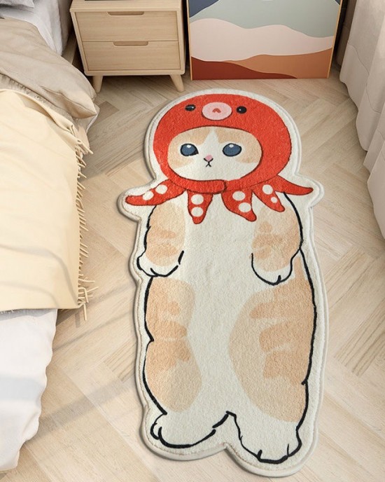 Cartoon cat-shaped rugs, comfortable, thickened bedside rugs for living rooms and coffee tables, easy-care rugs