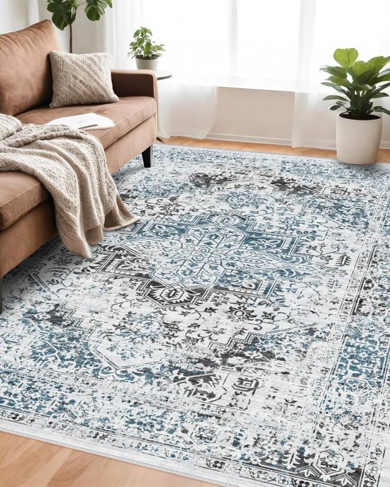 Cross-border TEMU Bohemian style carpet for home living room decoration, dirt-resistant, non-slip, and easy-care Coffee table rugs available for shipping.