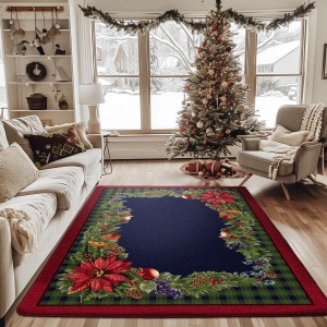 TEMU cross-border Christmas-style carpet for the living room, durable and stain-resistant, coffee table rug, bedroom, non-slip cooling rug.