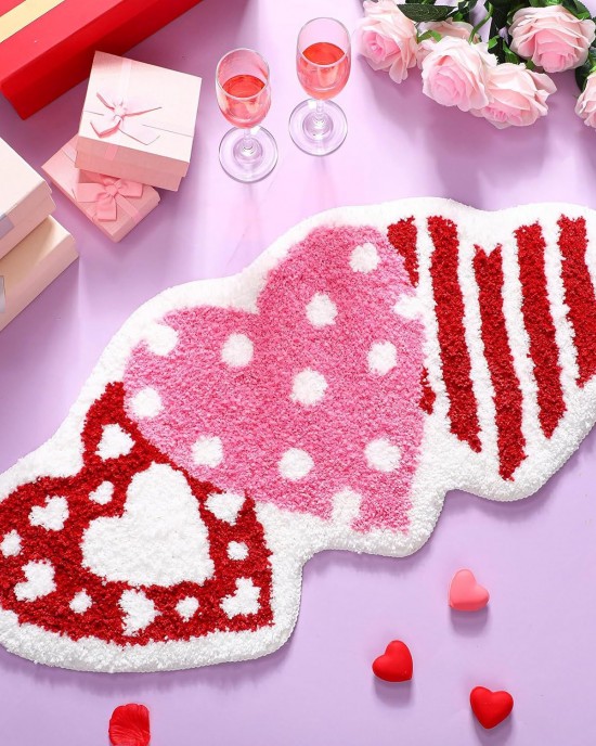 Cross-border Valentine's Day shaped faux cashmere floor mat, non-slip entrance bathroom doormat, easy-care bathroom doormat.