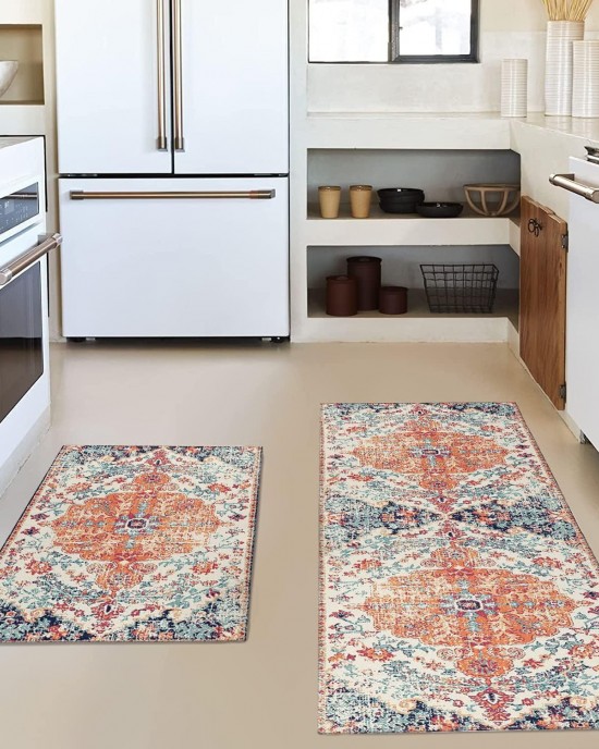 Temu cross-border retro American kitchen mats, labelable, non-slip, absorbent, and stain-resistant striped floor mats for home use.