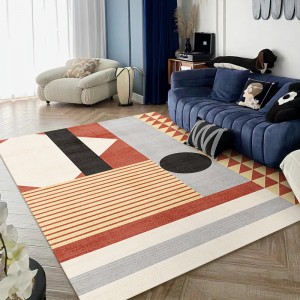 Modern geometric living room carpet, 3D printed sofa coffee table rug, horizontal wall-to-wall living room floor mat.
