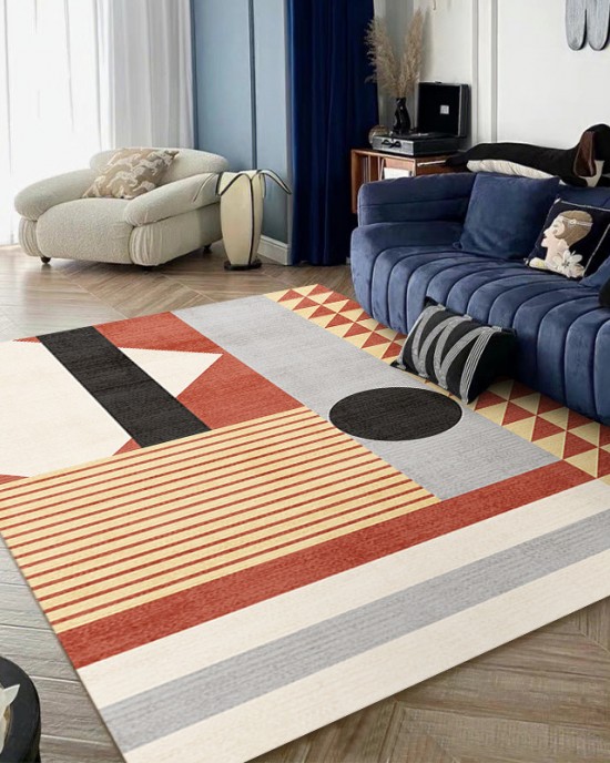 Modern geometric living room carpet, 3D printed sofa coffee table rug, horizontal wall-to-wall living room floor mat. Modern geometric living room carpet, 3D printed sofa coffee table rug, horizontal wall-to-wall living room floor mat.