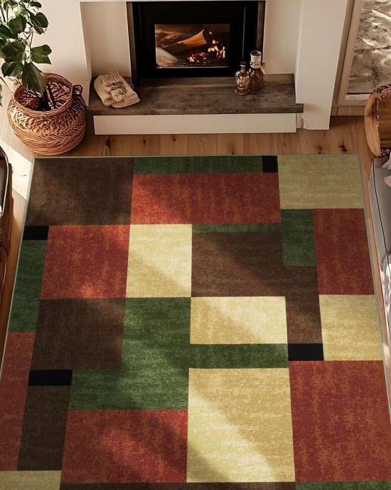 Cross-border Amazon abstract geometric print rug, non-slip, easy-care sofa coffee table mat for living room decoration.
