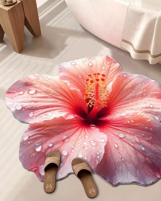 Specially shaped floral diatom mud floor mat, quick-drying, absorbent, non-slip bathroom and toilet floor mat, easy-care bedroom floor mat