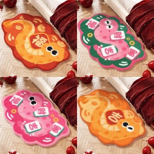 Year of the Snake bedside rug, bedroom, Spring Festival decoration, cartoon-style plush non-slip strip floor mat.