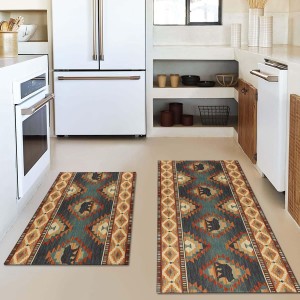 Temu cross-border retro American kitchen mats, labelable, non-slip, absorbent, and stain-resistant striped floor mats for home use.