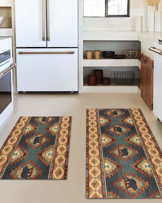 Temu cross-border retro American kitchen mats, labelable, non-slip, absorbent, and stain-resistant striped floor mats for home use.