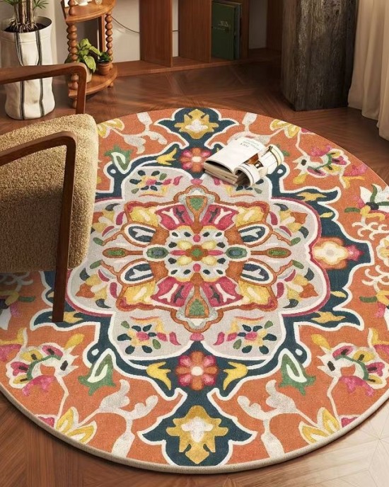 TEMU dropshipping round Persian print carpet for home use. Decorative stain-resistant bedside rug, non-slip hanging basket chair mat TEMU dropshipping round Persian print carpet for home use. Decorative stain-resistant bedside rug, non-slip hanging basket chair mat