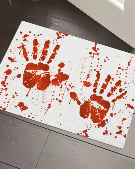 Factory direct cross-border Halloween bloody footprint crystal velvet floor mat, stain-resistant, wear-resistant doormat for bathroom. Slip mats Factory direct cross-border Halloween bloody footprint crystal velvet floor mat, stain-resistant, wear-resistant doormat for bathroom. Slip mats