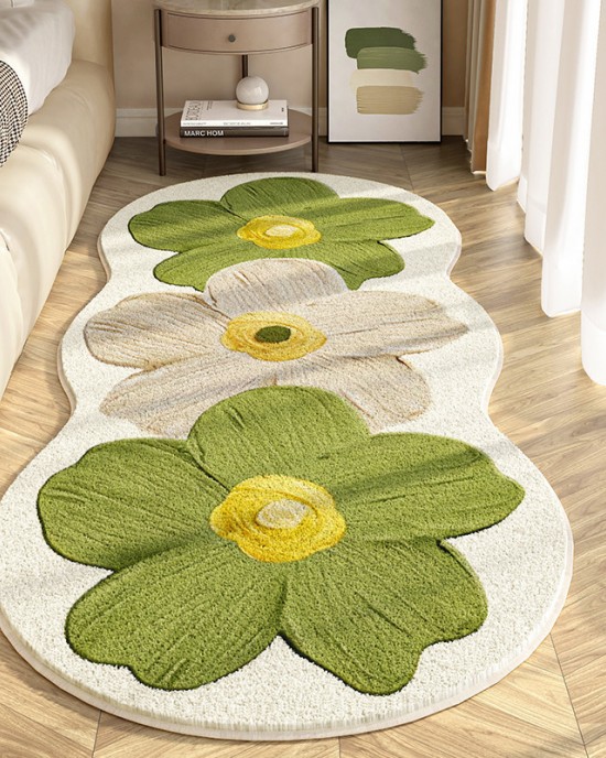 Cross-border temu popular small fresh floral rug, skin-friendly and comfortable bedside rug, easy-care rug for the living room coffee table