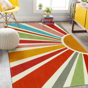Simple line faux cashmere sun pattern bedroom decorative carpet, bedside rug, non-slip living room thickened carpet in stock.