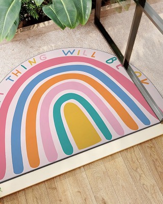 Cartoon rainbow semi-circular floor mats for home entrance doormats, stain-resistant, non-slip bathroom doormats