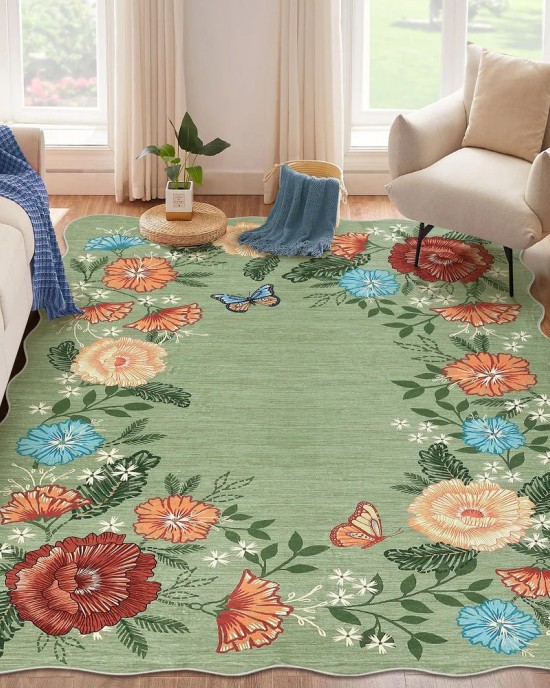 Cross-border Amazon vintage floral decorative rug, easy-care, non-slip sofa rug for large living room areas.