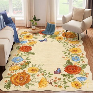 Cross-border Amazon vintage floral decorative rug, easy-care, non-slip sofa rug for large living room areas.