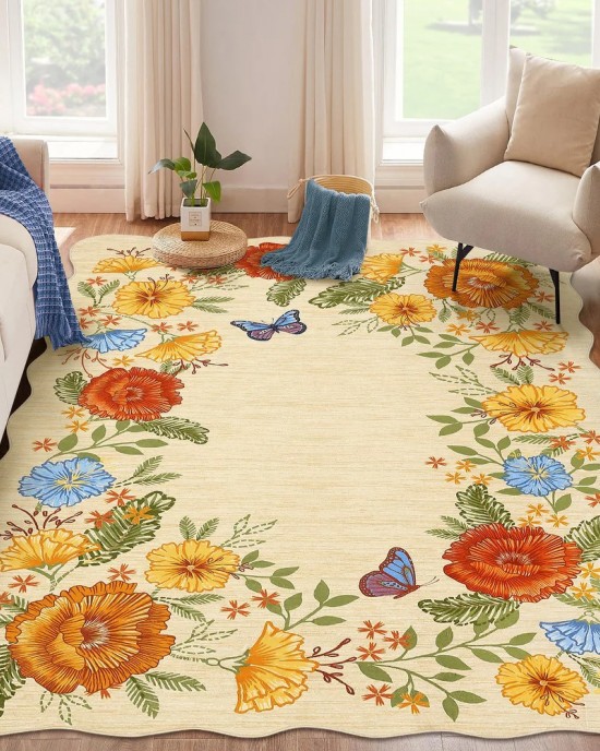 Cross-border Amazon vintage floral decorative rug, easy-care, non-slip sofa rug for large living room areas.
