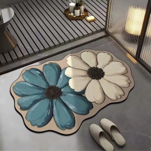 Visual 3D floral butterfly diatom mud floor mat, home bathroom, non-slip, absorbent, easy-care mat