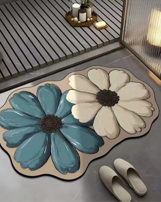 Visual 3D floral butterfly diatom mud floor mat, home bathroom, non-slip, absorbent, easy-care mat