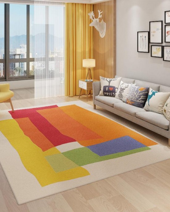 Dopamine Instagram-style imitation cashmere living room rug, non-slip bedside rug for girls' bedrooms, hotel and B&B decorative mat
