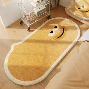 Cartoon bedroom bedside rug, funny expression cute plush bedside mat, long imitation cashmere carpet decorative mat