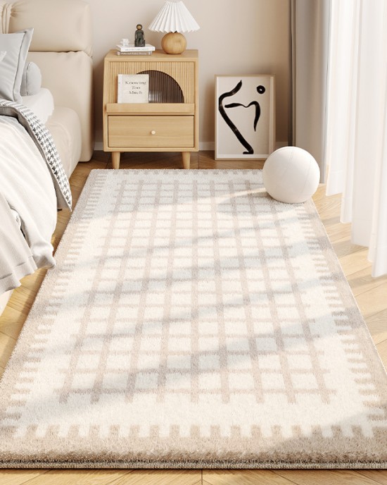 Simple striped imitation cashmere bedroom decorative non-slip rugs, thickened carpets for windowsills and bay windows In stock, available for shipping.
