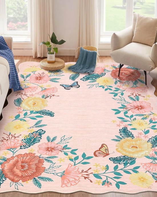 Cross-border Amazon vintage floral decorative rug, easy-care, non-slip sofa rug for large living room areas.