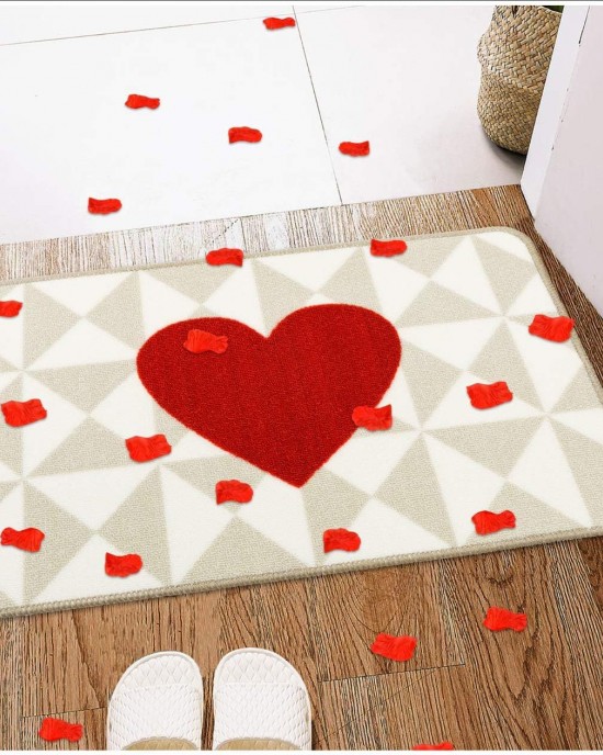 Cross-border Valentine's Day shaped faux cashmere floor mat, non-slip entrance bathroom doormat, easy-care bathroom doormat.