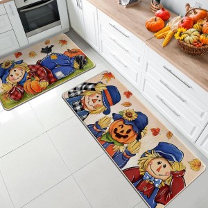 TEMU cross-border autumn pumpkin long kitchen mat, absorbent, stain-resistant, easy-to-care two-piece foot mat set available for delivery.