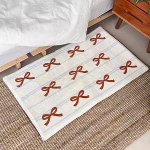 Girly bow faux cashmere floor mat, absorbent bathroom doormat, easy-care entrance doormat. Wholesale dropshipping