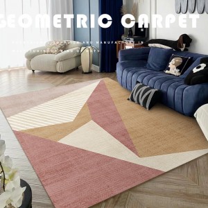 Modern geometric living room carpet, 3D printed sofa coffee table rug, horizontal wall-to-wall living room floor mat.