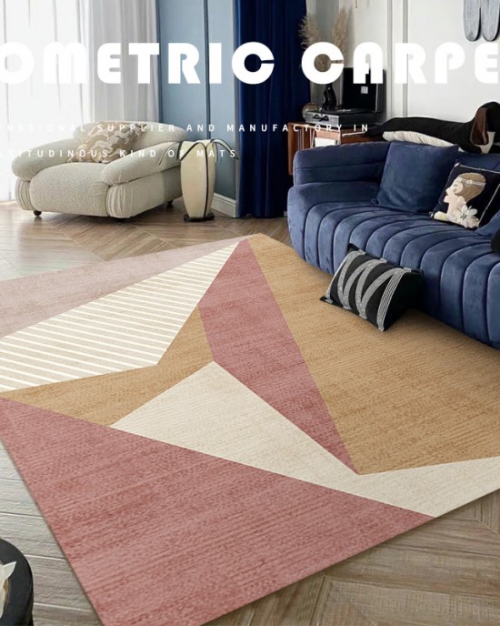 Modern geometric living room carpet, 3D printed sofa coffee table rug, horizontal wall-to-wall living room floor mat. Modern geometric living room carpet, 3D printed sofa coffee table rug, horizontal wall-to-wall living room floor mat.