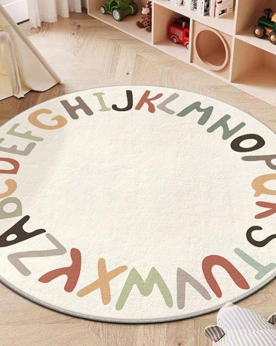 Simple round living room carpet, simple lettered solid color carpet, imitation cashmere bedroom bedside blanket, study desk and chair cushion for cooling