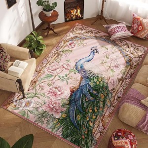 Amazon's American peacock print decorative floor mats, durable and stain-resistant coffee table rugs for the living room, bedroom cooling mats.