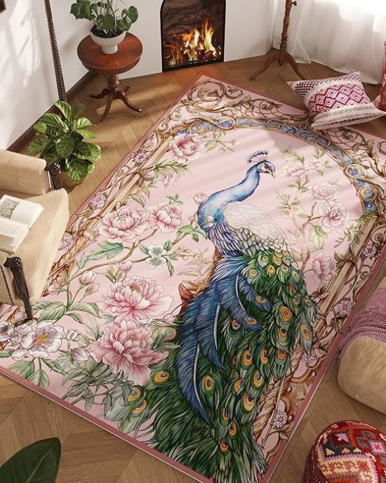Amazon's American peacock print decorative floor mats, durable and stain-resistant coffee table rugs for the living room, bedroom cooling mats. Amazon's American peacock print decorative floor mats, durable and stain-resistant coffee table rugs for the living room, bedroom cooling mats.