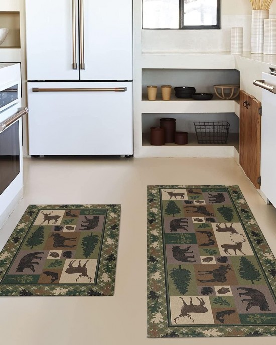 Temu cross-border retro American kitchen mats, labelable, non-slip, absorbent, and stain-resistant striped floor mats for home use.