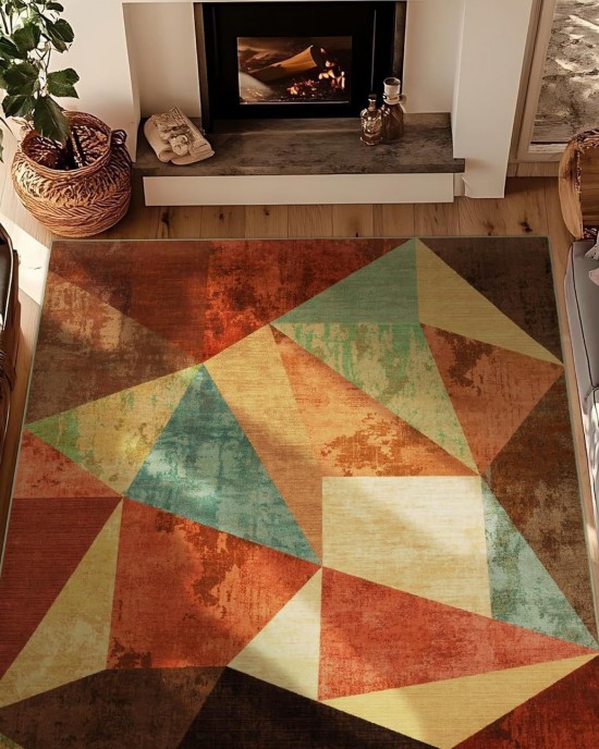 Cross-border Amazon abstract geometric print rug, non-slip, easy-care sofa coffee table mat for living room decoration.